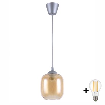 Brilagi - LED függőlámpa RETRO GLASS, 1xE27/60W/230V, átm. 14 cm, ezüst/füstös barna