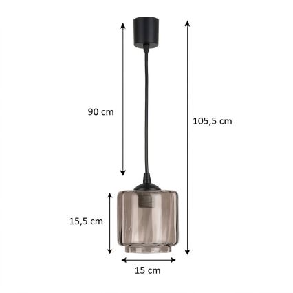 Brilagi - LED függőlámpa zsinóron RETRO GLASS 1xE27/60W/230V átmérő: 15 cm fekete/füstös bézs
