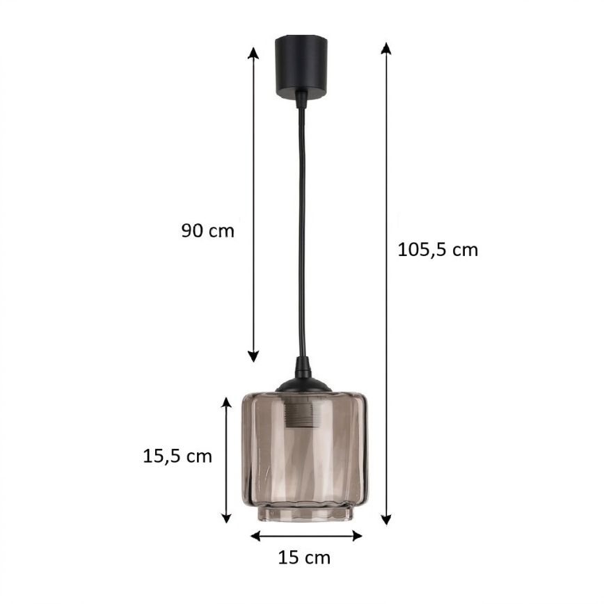 Brilagi - LED függőlámpa zsinóron RETRO GLASS 1xE27/60W/230V átmérő: 15 cm fekete/füstös bézs