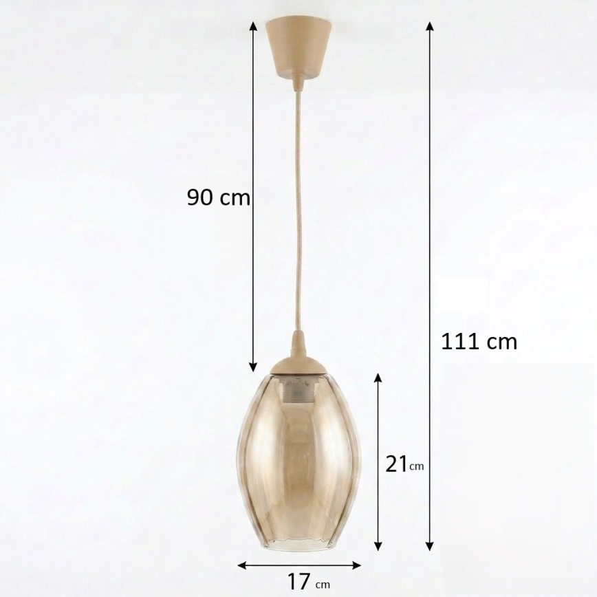 Brilagi - kábeles LED függőlámpa RETRO GLASS 1x E27/60W/230V átm. 17 cm bézs/füstös bézs