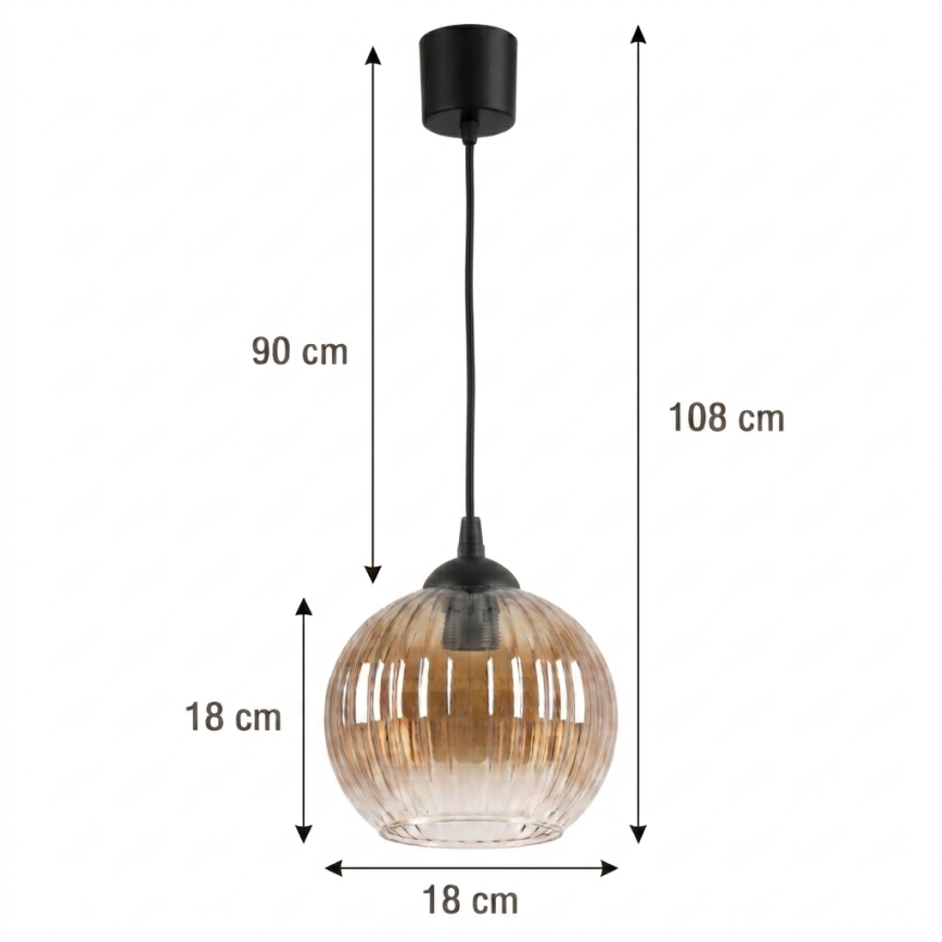 Brilagi - LED függeszték kábelen RETRO GLASS 1xE27/60W/230V átm. 18 cm fekete/füstös barna
