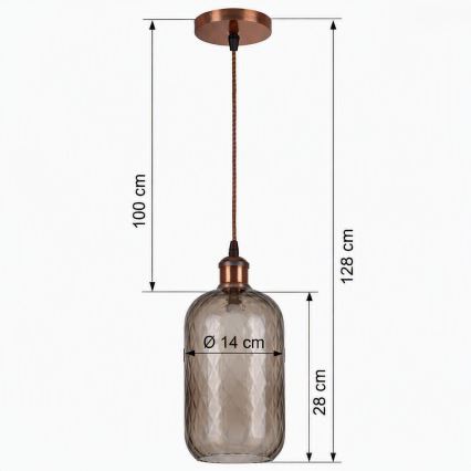Brilagi - LED függeszték kábelen RETRO GLASS 1xE27/60W/230V átm. 14 cm réz/füstbarna