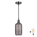 BRILAGI - LED függőlámpa zsinóron RETRO GLASS 1xE27/60W/230V átm. 14 cm fekete/füstös szürke
