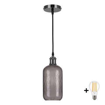 BRILAGI - LED függőlámpa zsinóron RETRO GLASS 1xE27/60W/230V átm. 14 cm fekete/füstös szürke