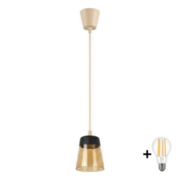 Brilagi - LED függőlámpa zsinóron RETRO GLASS 1xE27/60W/230V átm. 15,5 cm bézs/füstös bézs/fekete
