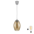 Brilagi - LED függőlámpa zsinóron RETRO GLASS 1xE27/60W/230V átm. 17 cm ezüst/füstös bézs