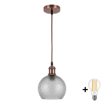Brilagi - LED függőlámpa zsinóron RETRO GLASS 1xE27/60W/230V átm. 18 cm rézszínű/füstszürke