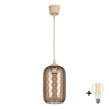 Brilagi - LED függőlámpa zsinóron RETRO GLASS 1xE27/60W/230V Ø 14 cm bézs/füstös barna