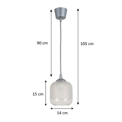 Brilagi - LED függőlámpa zsinóron RETRO GLASS 1xE27/60W/230V Ø 14 cm ezüst/fehér