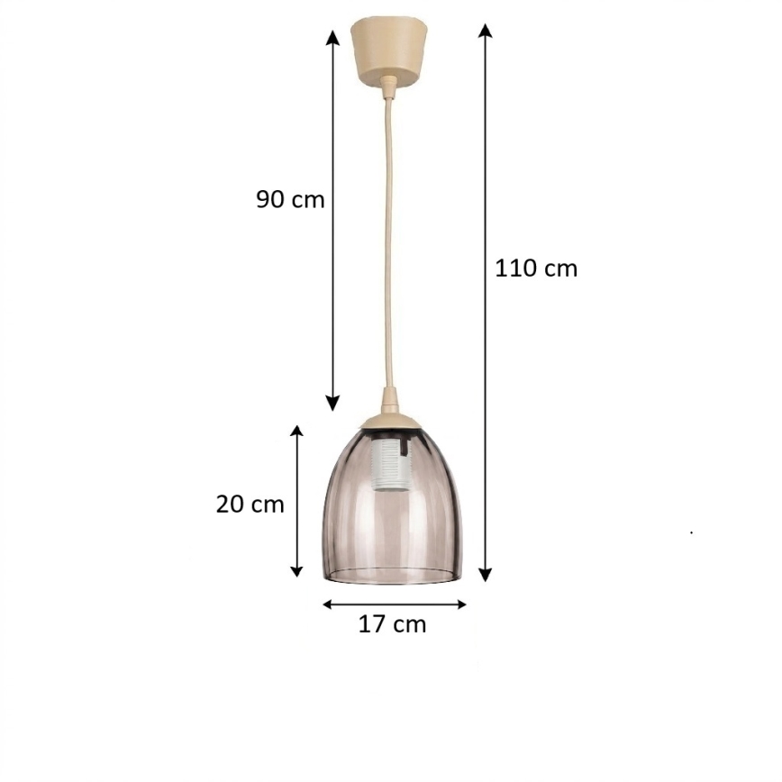 Brilagi - LED függőlámpa kábelen RETRO GLASS 1xE27/60W/230V átm. 17 cm bézs/füstös bézs