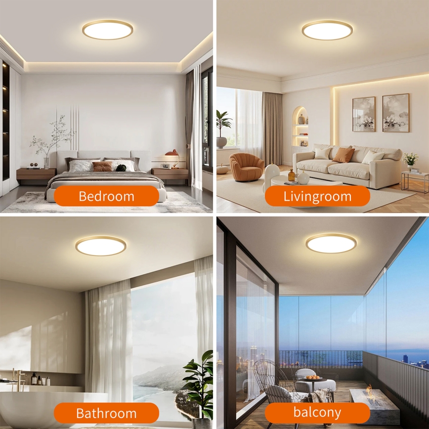 Brilagi - LED fürdőszobai mennyezeti lámpa ULTRA SLIM LED/18W/230V Ø 30 cm arany IP54