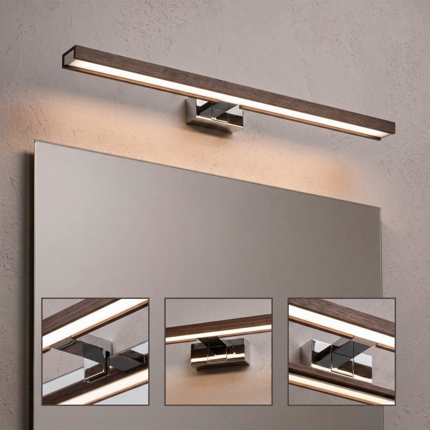 Brilagi - LED fürdőszobai tükörvilágítás 3 az 1-ben WOODY MIRROR LED/12W/230V 60 cm IP44 fényes króm/tölgy-dió