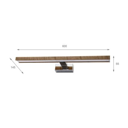 Brilagi - LED fürdőszobai tükörvilágítás 3 az 1-ben WOODY MIRROR LED/12W/230V 60 cm IP44 fényes króm/tölgy-dió