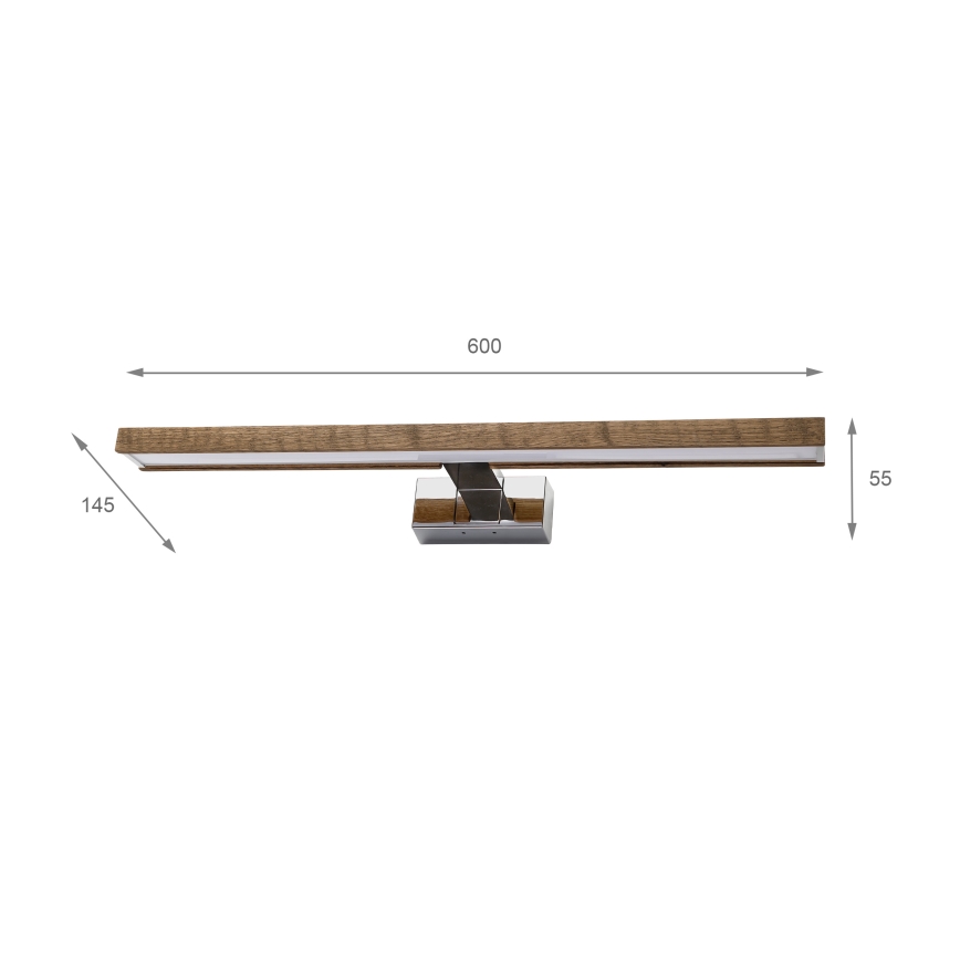 Brilagi - LED fürdőszobai tükörvilágítás 3 az 1-ben WOODY MIRROR LED/12W/230V 60 cm IP44 fényes króm/tölgy-dió