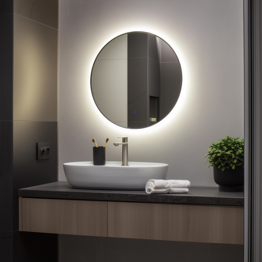 Brilagi - LED fürdőszobai tükör VENA BLACK LED/19W/230V Ø 60 cm IP44 CRI 90 dimmelhető + CCT (állítható színhőmérséklet)