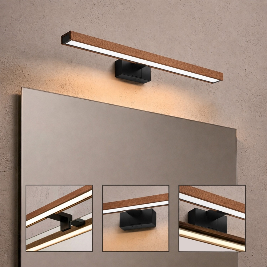 Brilagi - LED fürdőszobai tükörvilágítás 3 az 1-ben WOODY MIRROR LED/12W/230V 60 cm IP44 fekete/tölgy-cseresznye