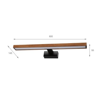 Brilagi - LED fürdőszobai tükörvilágítás 3 az 1-ben WOODY MIRROR LED/12W/230V 60 cm IP44 fekete/tölgy-cseresznye