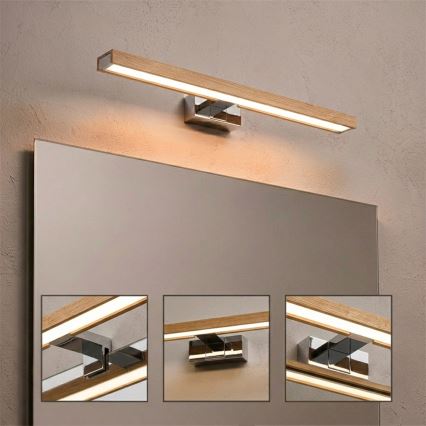Brilagi - LED fürdőszobai tükörvilágítás 3 az 1-ben WOODY MIRROR LED/12W/230V 60 cm IP44 fényes króm/tölgy