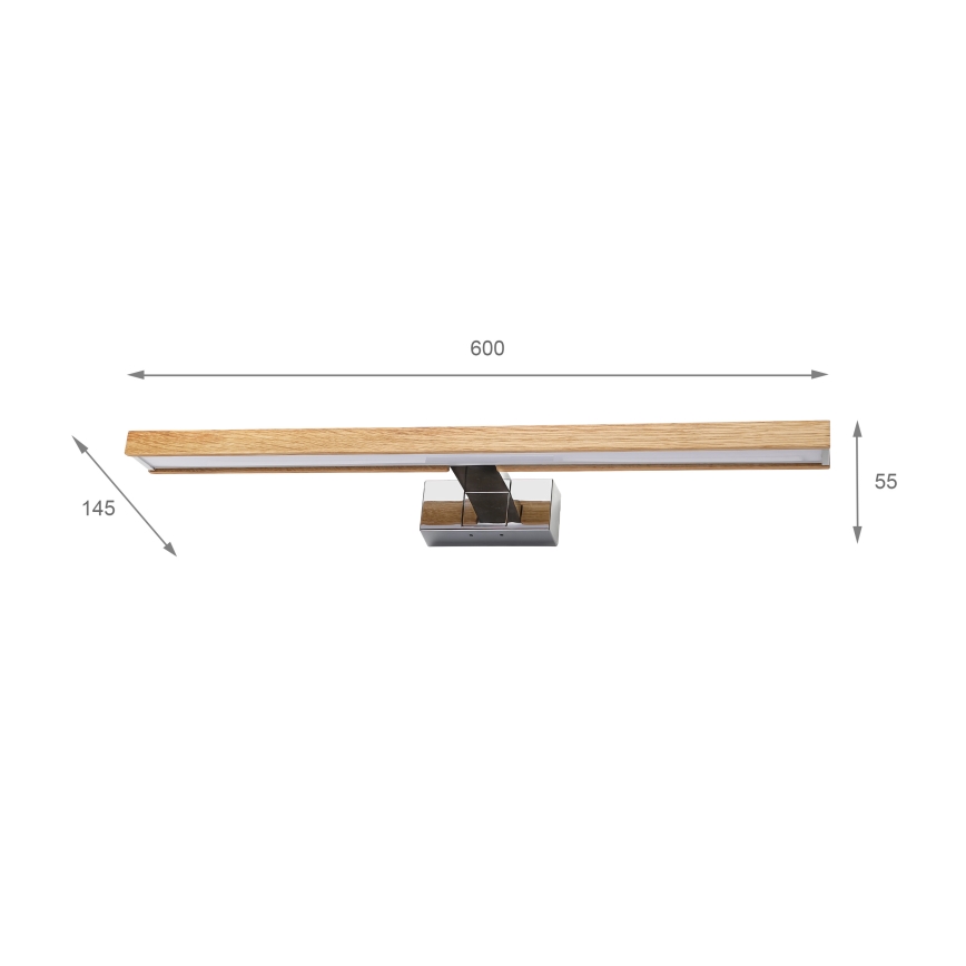 Brilagi - LED fürdőszobai tükörvilágítás 3 az 1-ben WOODY MIRROR LED/12W/230V 60 cm IP44 fényes króm/tölgy