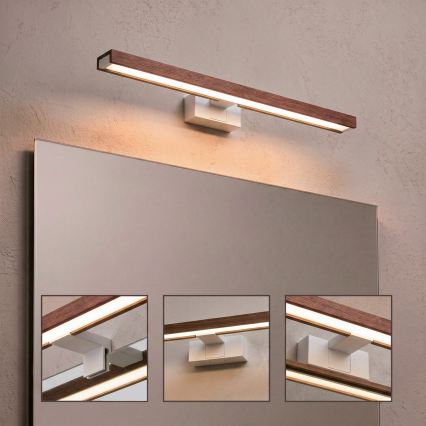Brilagi - LED fürdőszobai tükörvilágítás 3 az 1-ben WOODY MIRROR LED/12W/230V 60 cm IP44 fehér/tölgy-cseresznye