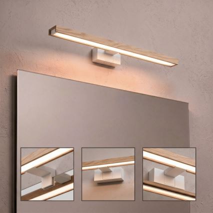 Brilagi - LED fürdőszobai tükörvilágítás 3 az 1-ben WOODY MIRROR LED/12W/230V 60 cm IP44 fehér/tölgy