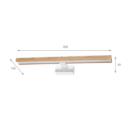 Brilagi - LED fürdőszobai tükörvilágítás 3 az 1-ben WOODY MIRROR LED/12W/230V 60 cm IP44 fehér/tölgy