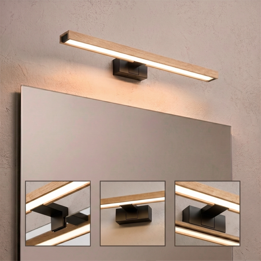 Brilagi - LED fürdőszobai tükörvilágítás 3 az 1-ben WOODY MIRROR LED/12W/230V 60 cm IP44 fekete/tölgy