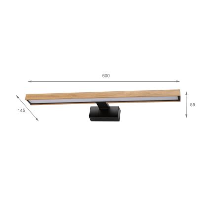 Brilagi - LED fürdőszobai tükörvilágítás 3 az 1-ben WOODY MIRROR LED/12W/230V 60 cm IP44 fekete/tölgy