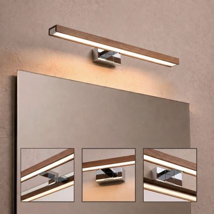 Brilagi - LED fürdőszobai tükörvilágítás 3 az 1-ben WOODY MIRROR LED/12W/230V 60 cm IP44 fényes króm/tölgy-cseresznye