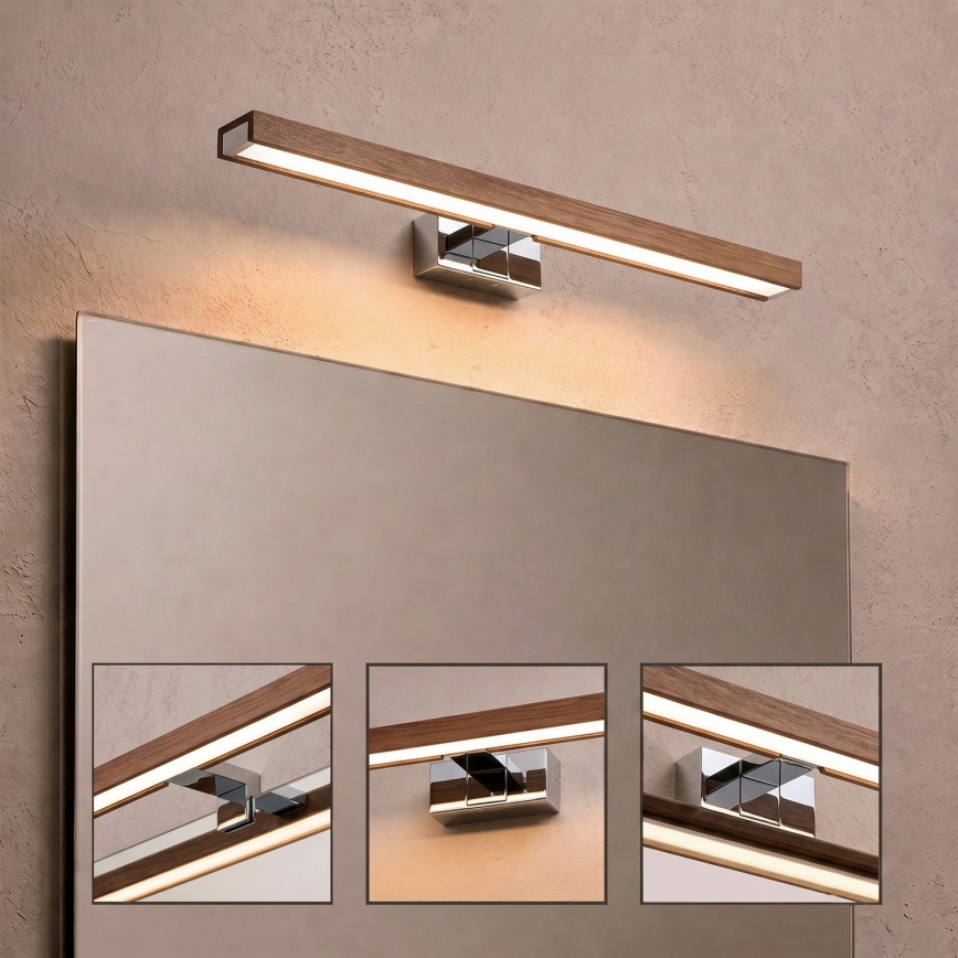 Brilagi - LED fürdőszobai tükörvilágítás 3 az 1-ben WOODY MIRROR LED/12W/230V 60 cm IP44 fényes króm/tölgy-cseresznye