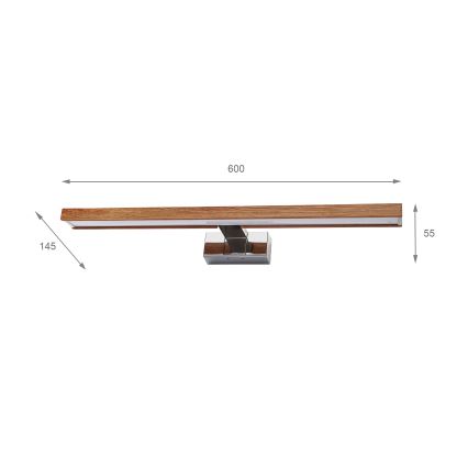 Brilagi - LED fürdőszobai tükörvilágítás 3 az 1-ben WOODY MIRROR LED/12W/230V 60 cm IP44 fényes króm/tölgy-cseresznye