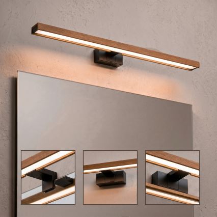 Brilagi - LED fürdőszobai tükörvilágítás 3 az 1-ben WOODY MIRROR LED/15W/230V 80 cm IP44 fekete/tölgy-cseresznye