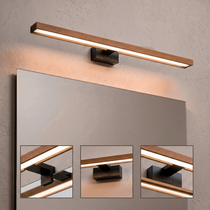 Brilagi - LED fürdőszobai tükörvilágítás 3 az 1-ben WOODY MIRROR LED/15W/230V 80 cm IP44 fekete/tölgy-cseresznye
