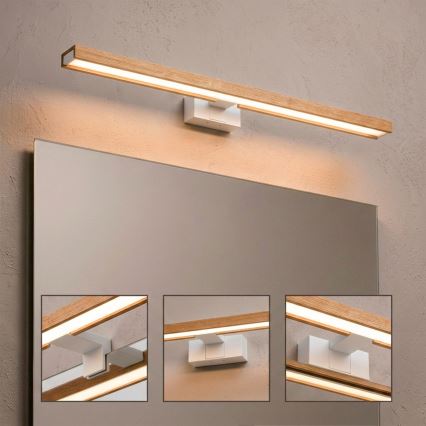 Brilagi - LED fürdőszobai tükörvilágítás 3 az 1-ben WOODY MIRROR LED/15W/230V 80 cm IP44 fehér/tölgy