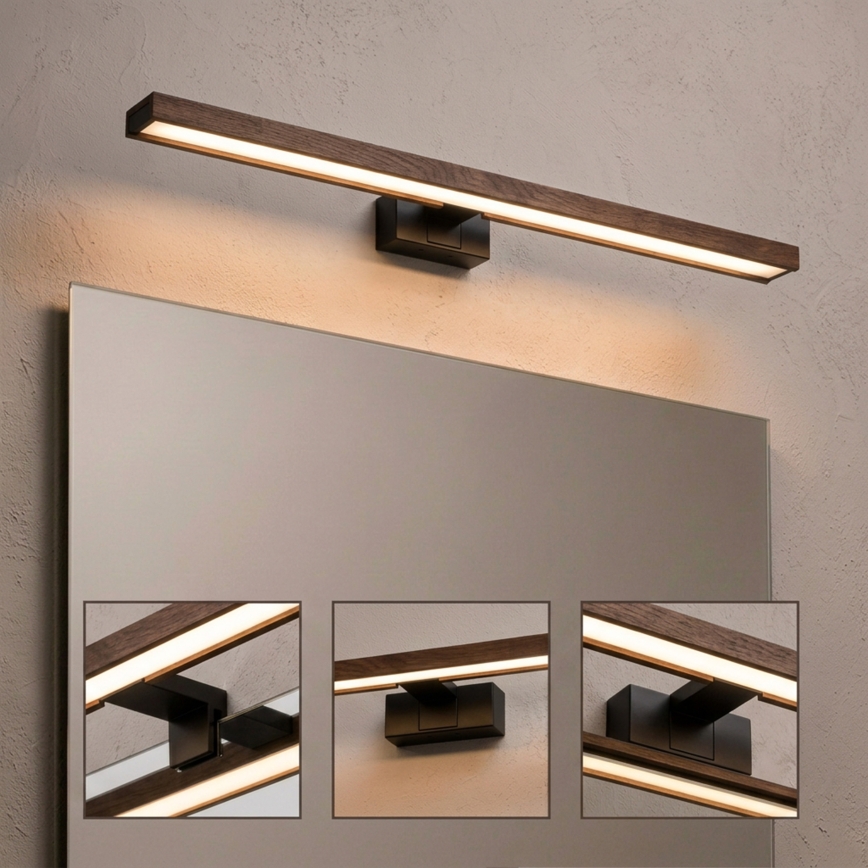 Brilagi - WOODY MIRROR 3 az 1-ben LED fürdőszobai tükörvilágítás LED/15W/230V 80 cm IP44 fekete/tölgy-dió