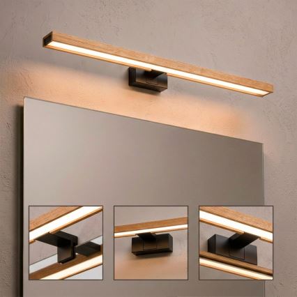 Brilagi - LED fürdőszobai tükörvilágítás 3 az 1-ben WOODY MIRROR LED/15W/230V 80 cm IP44 fekete/tölgy