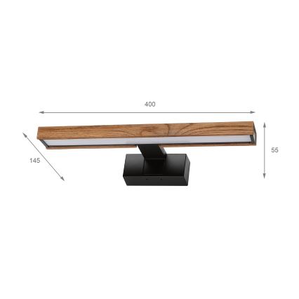 Brilagi - LED fürdőszobai tükörvilágítás 3 az 1-ben WOODY MIRROR LED/8W/230V 40 cm IP44 fekete/tölgy