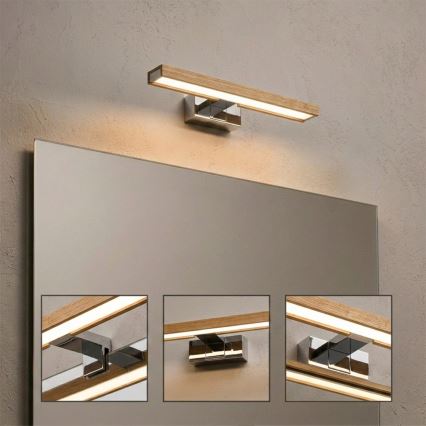 Brilagi - 3 az 1-ben LED fürdőszobai tükörvilágítás WOODY MIRROR LED/8W/230V 40 cm IP44 fényes króm/tölgy