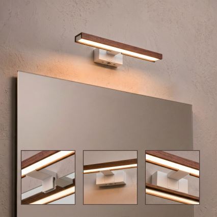 Brilagi - WOODY MIRROR 3 az 1-ben LED fürdőszobai tükörvilágítás LED/8W/230V 40 cm IP44 fehér/tölgy-cseresznye