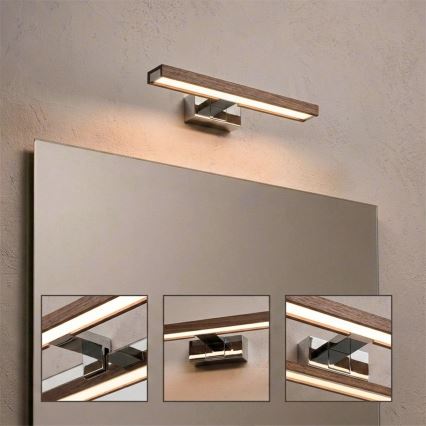 Brilagi - LED fürdőszobai tükörvilágítás 3 az 1-ben WOODY MIRROR LED/8W/230V 40 cm IP44 fényes króm/tölgy-dió