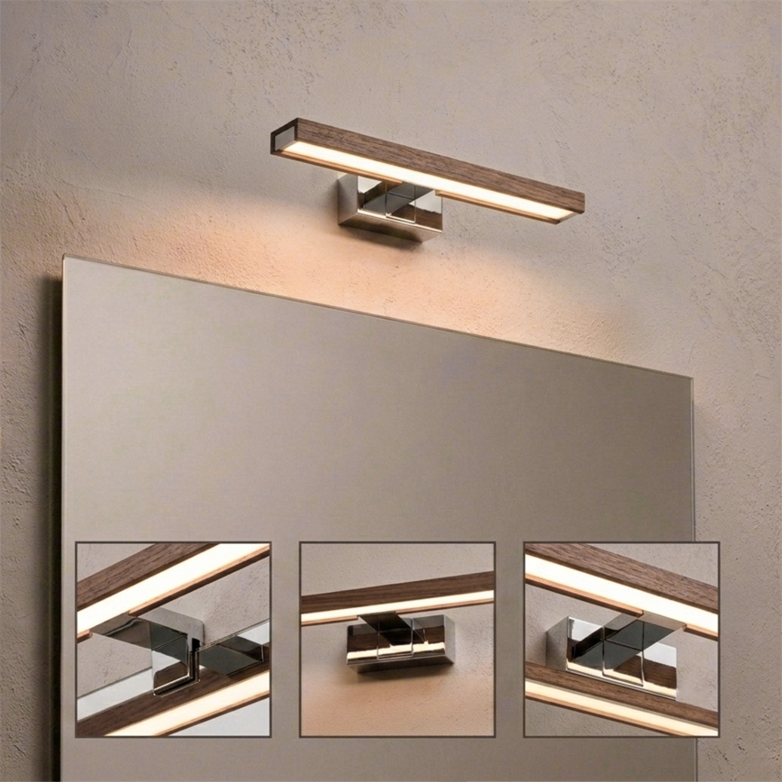 Brilagi - LED fürdőszobai tükörvilágítás 3 az 1-ben WOODY MIRROR LED/8W/230V 40 cm IP44 fényes króm/tölgy-dió