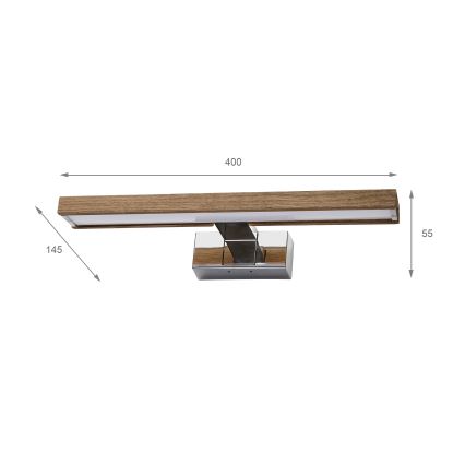 Brilagi - LED fürdőszobai tükörvilágítás 3 az 1-ben WOODY MIRROR LED/8W/230V 40 cm IP44 fényes króm/tölgy-dió