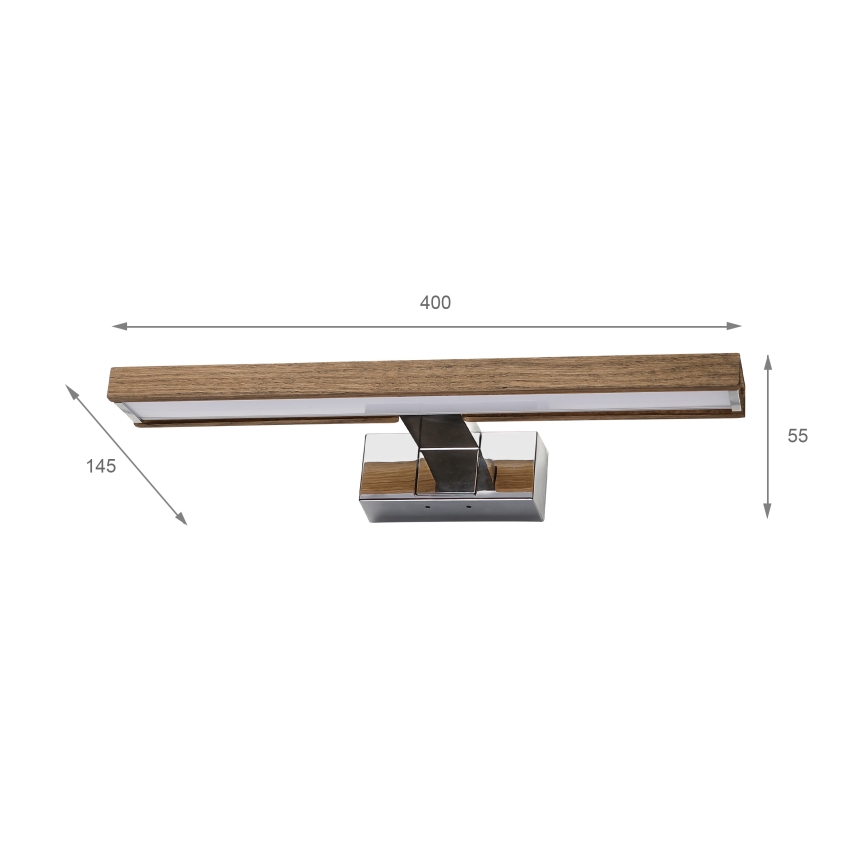 Brilagi - LED fürdőszobai tükörvilágítás 3 az 1-ben WOODY MIRROR LED/8W/230V 40 cm IP44 fényes króm/tölgy-dió