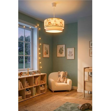Brilagi - LED gyerek függőlámpa zsinóron BOBO 1xE27/60W/230V átm. 40 cm krémszínű/zöld/dzsungel