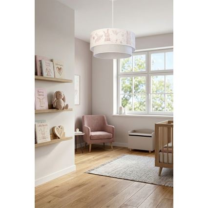 Brilagi - LED gyerekszoba csillár BOBO, kábellel, 1xE27/60W/230V, átm. 40 cm, krémszínű/szürke/nyuszis
