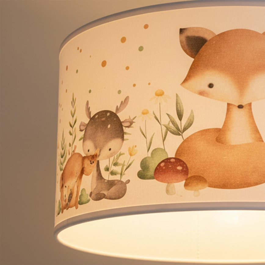 Brilagi - LED gyerek csillár zsinóron BOBO 1xE27/10W/230V átm. 35 cm fehér/állatmintás