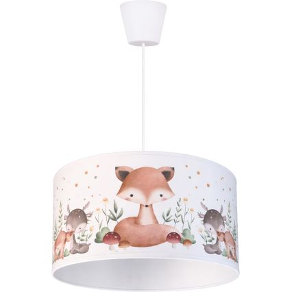 Brilagi - LED gyerek csillár zsinóron BOBO 1xE27/60W/230V átm. 35 cm fehér/állatmintás