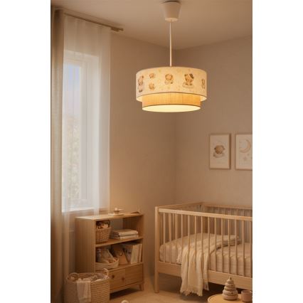Brilagi - LED gyerek zsinóros függeszték BOBO 1xE27/60W/230V átm. 40 cm fehér/bézs/macis