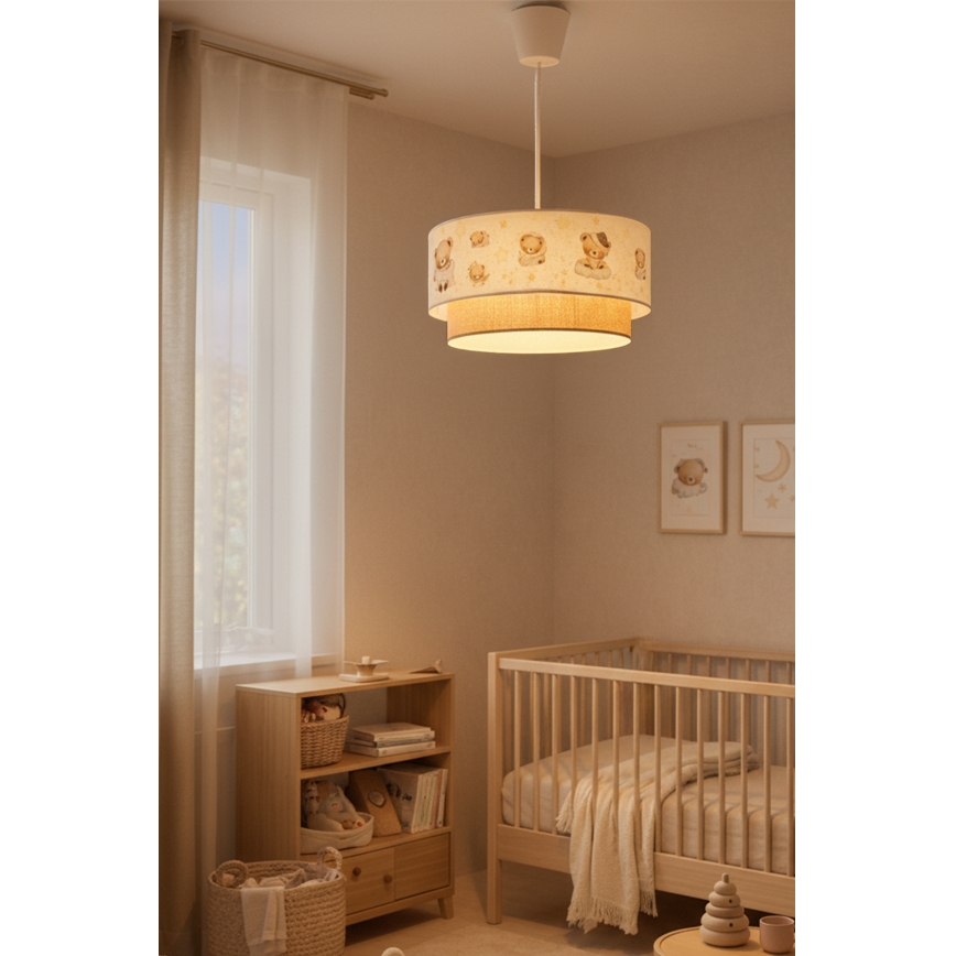 Brilagi - LED gyerek zsinóros függeszték BOBO 1xE27/60W/230V átm. 40 cm fehér/bézs/macis