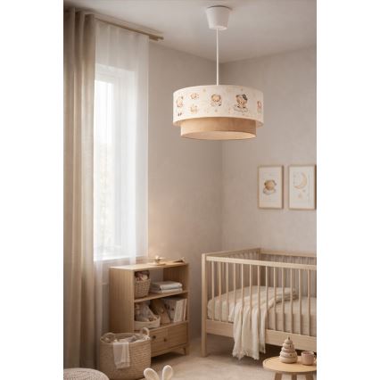 Brilagi - LED gyerek zsinóros függeszték BOBO 1xE27/60W/230V átm. 40 cm fehér/bézs/macis